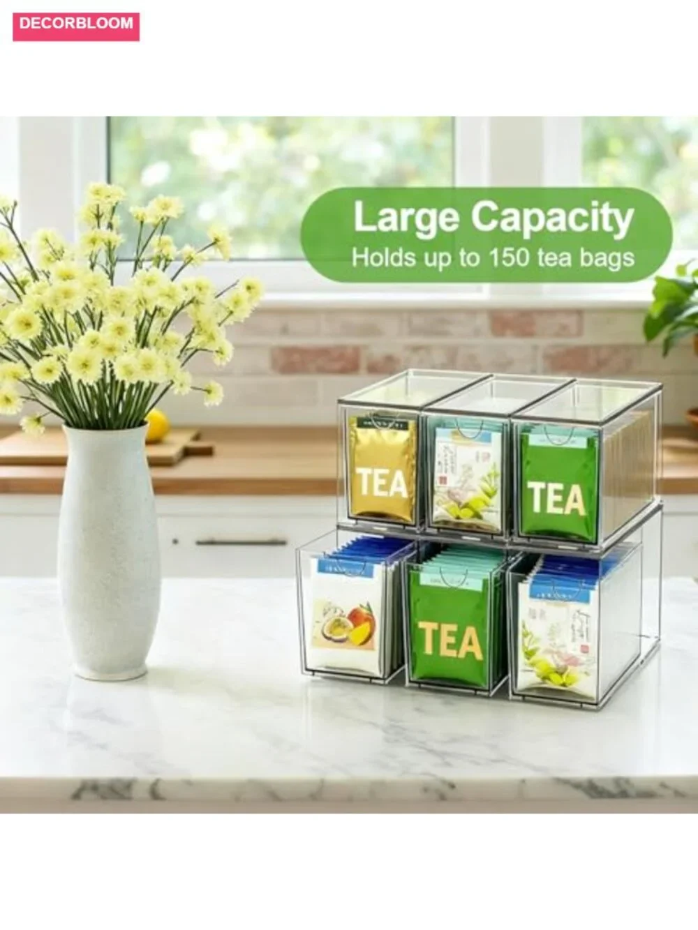 6 Pack Stackable Tea Bag Organizer Drawers Clear Acrylic Kitchen Storage